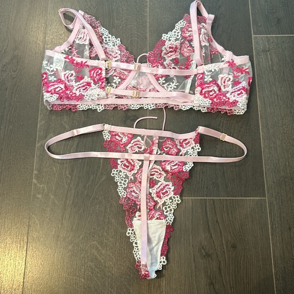 4-Piece Lace Mesh Babydoll Lingerie Set with Garter Belt Size L - Picture 5 of 12